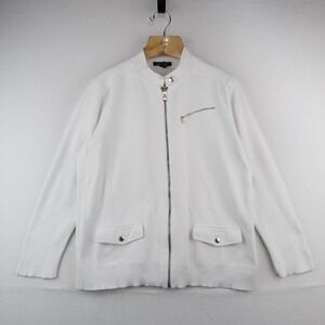 Lauren Ralph Lauren Zip Up Jacket Women's 3X Ivory Ribbed Gold Hardware